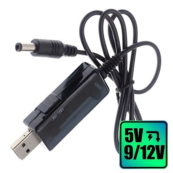 Кабель для роутера від павербанка з перетворювачем на 9/12V, DC 2.1x5.5mm, USB 5V->12V, 1м з адаптером 5V на 9/12V 5019 фото