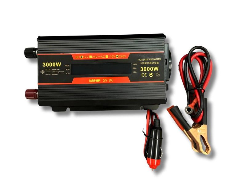 Інвертор-перетворювач напруги з 12V на 220V, 3000W (з LCD дисплеєм, 1 розетка, 2 USB) 5023 фото