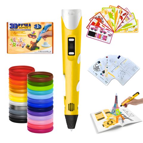3D Ручка Pen 3: Яркий набор для творчества с экологичным пластиком (100 м) и трафаретами солнечно желтая 5074 фото