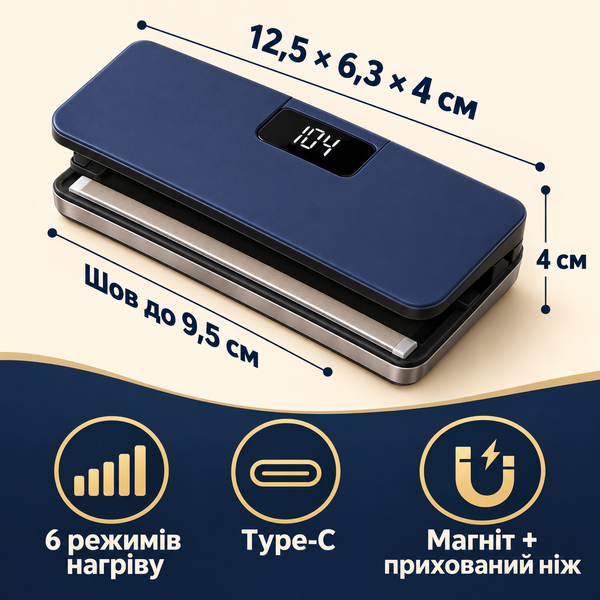 Аккумуляторный мини-запайщик пакетов SealMate Pro с дисплеем, 6 режимами, магнитом и ножом dt1470 фото