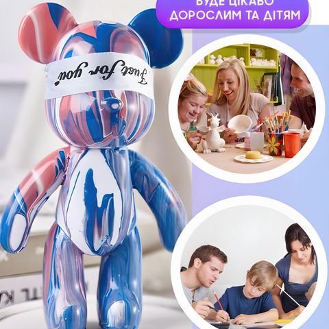 Флюїдний ведмедик Punk Fluid Bear Bearbrick з фарбами для розфарбовування, набір DIY, висота 17 см. 5147 фото