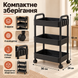 Полиця-візок Rolling Space 3 яруси на колесах з гачками, 66&times;36&times;24 см, чорна dt1501 фото 2