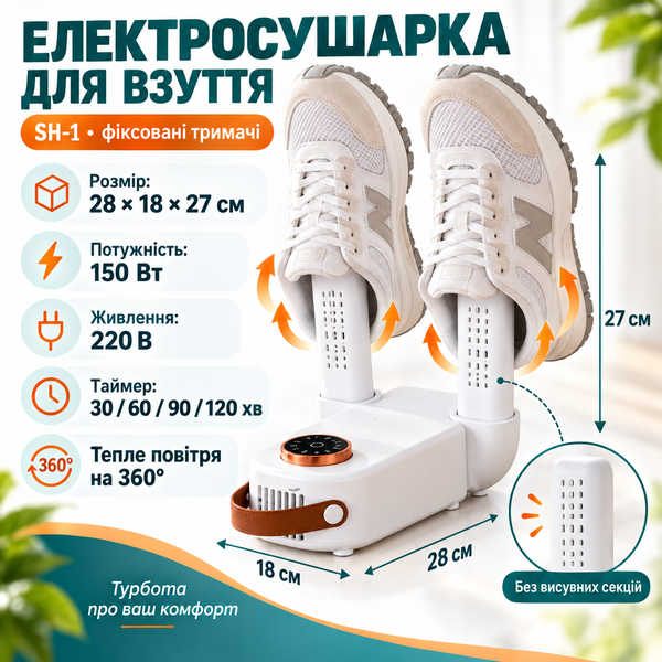 Електросушарка для взуття AeroDry Compact 150 Вт, фіксовані тримачі, таймер 30&ndash;120 хв fahSh1 фото