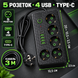 Сетевой фильтр PowerDock 2505 на 5 розеток, 4 USB + Type‑C, 3 м, 2500 Вт, чёрный kit2505 фото 2