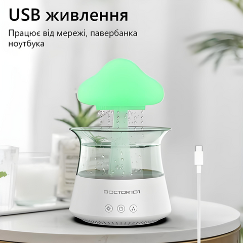 Ультразвуковий зволожувач повітря Doctor-101 Rainfall із ефектом дощу та нічником у формі гриба. 5152 фото