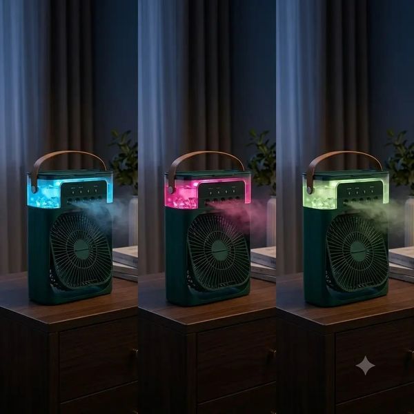 Міні-кондиціонер портативний ONS 3 в 1 вентилятор зволожувач RGB підсвічування 600 мл USB Type-C j6794 фото