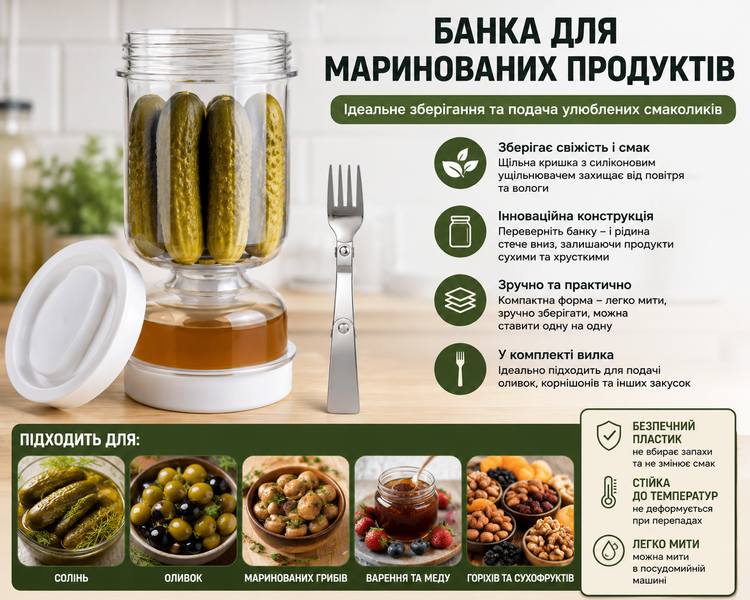 Банка для маринованих продуктів 700 мл з виделкою smau5 фото