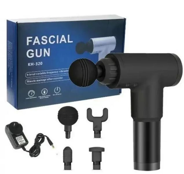 Портативний ручний акумуляторний масажер для тіла м'язовий 4 насадки Fascial Gun GB-820 5091 фото