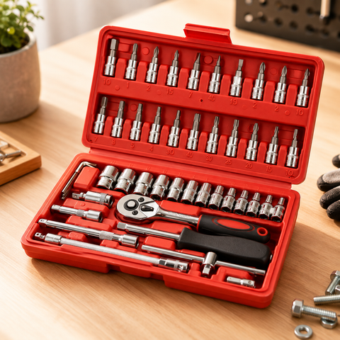 Набір інструментів Wrench Socket 46 предметів хромованадієва сталь у кейсі тріскачка біти головки j5534 фото