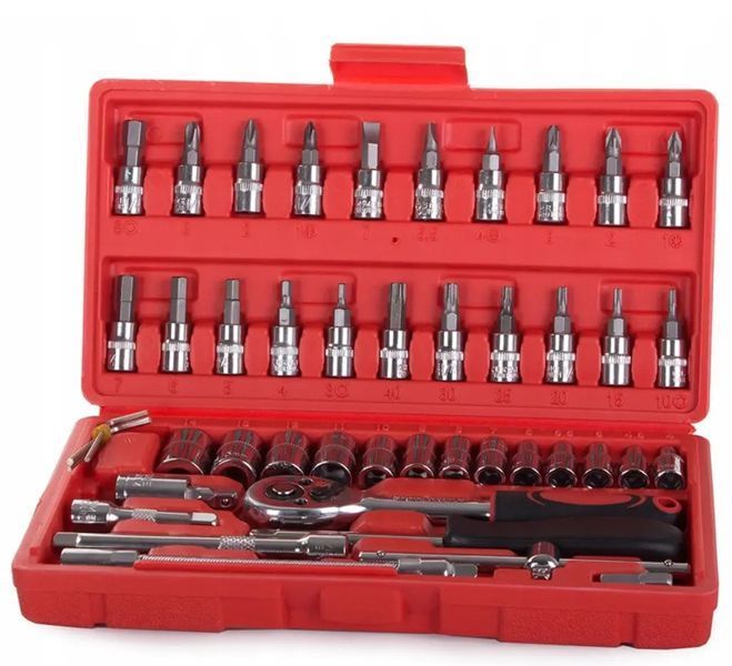 Набір інструментів Wrench Socket 46 предметів хромованадієва сталь у кейсі тріскачка біти головки j5534 фото