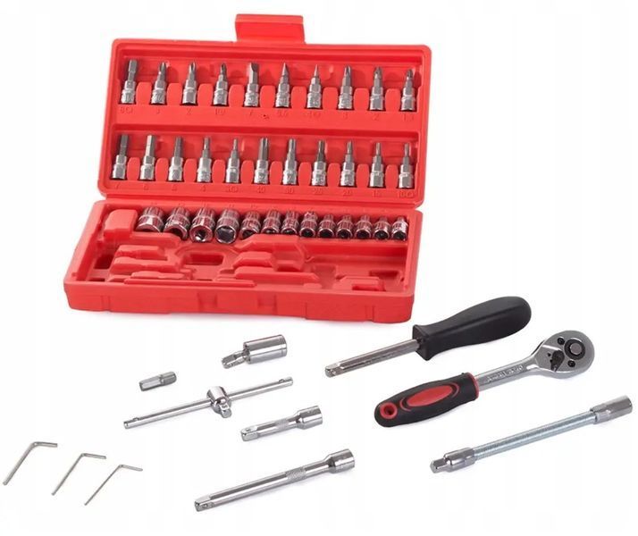 Набір інструментів Wrench Socket 46 предметів хромованадієва сталь у кейсі тріскачка біти головки j5534 фото