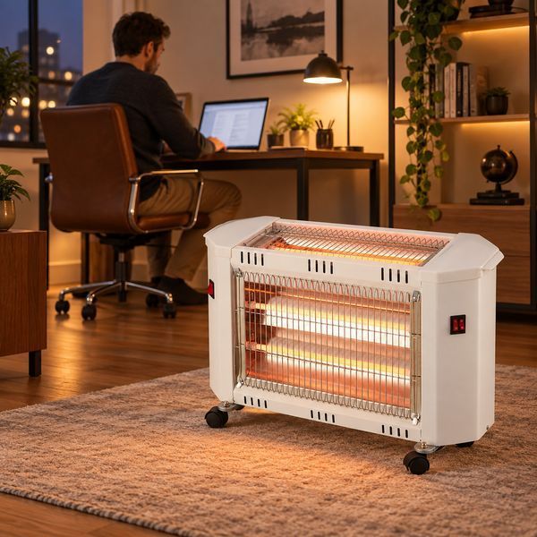 Кварцевый обогреватель HeatWave HQ-200B-2 на колёсах, белый j2044 фото