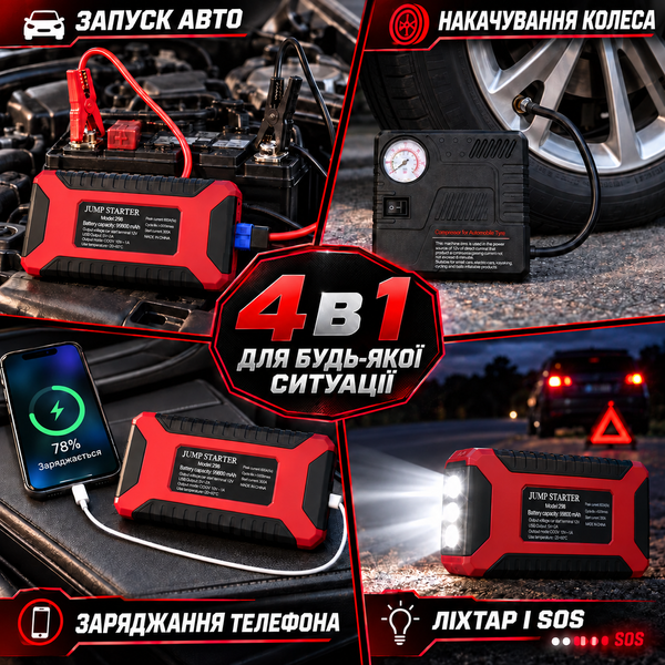 Пуско-зарядний пристрій RoadRescue Ultra 4 в 1 з компресором, Power Bank і LED, 12 В, 300/800 А, 19&times;8,4&times;3,4 см i29b фото