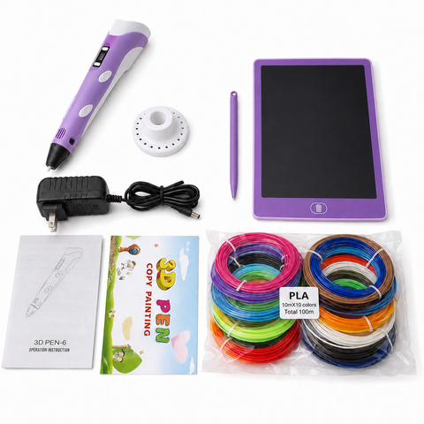 Великий набір для творчості 3D Pen-6: ручка з LCD, планшет, трафарети та 100 м пластику, фіолетовий neo4964 фото