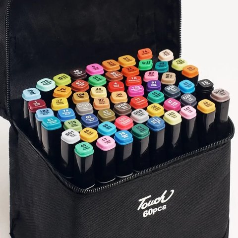 Набір маркерів 60 кольорів в чорній сумці, скетч маркери, для скетчингу. 000033 фото