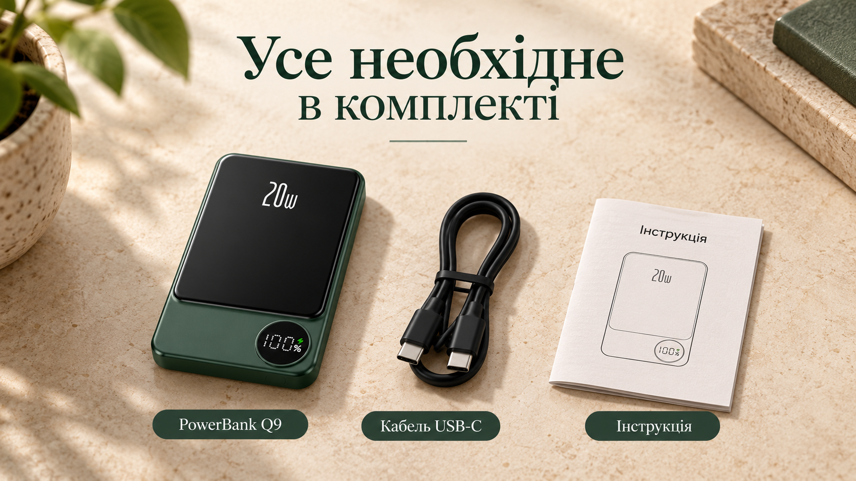 Магнитный PowerBank Q9 10000 мА·ч — комплект и способы зарядки