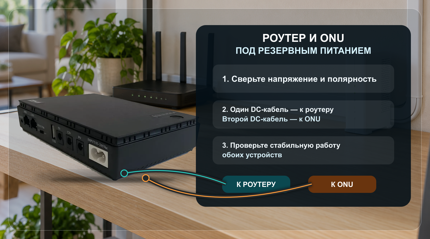 Схема подключения Mini UPS к роутеру и ONU